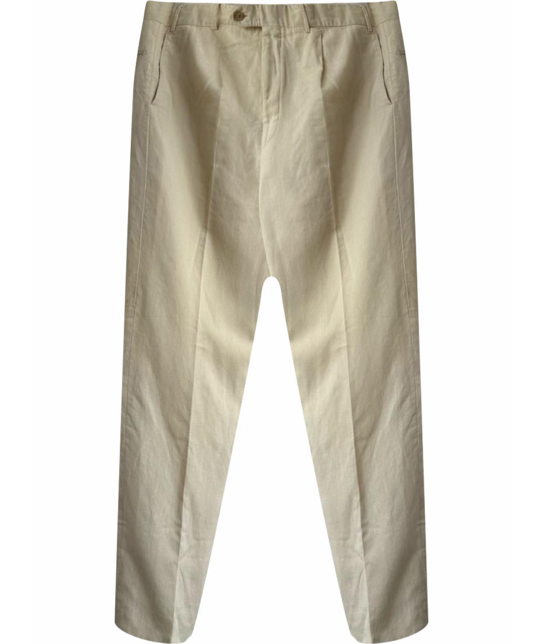 CORNELIANI Бежевые льняные классические брюки, фото 1