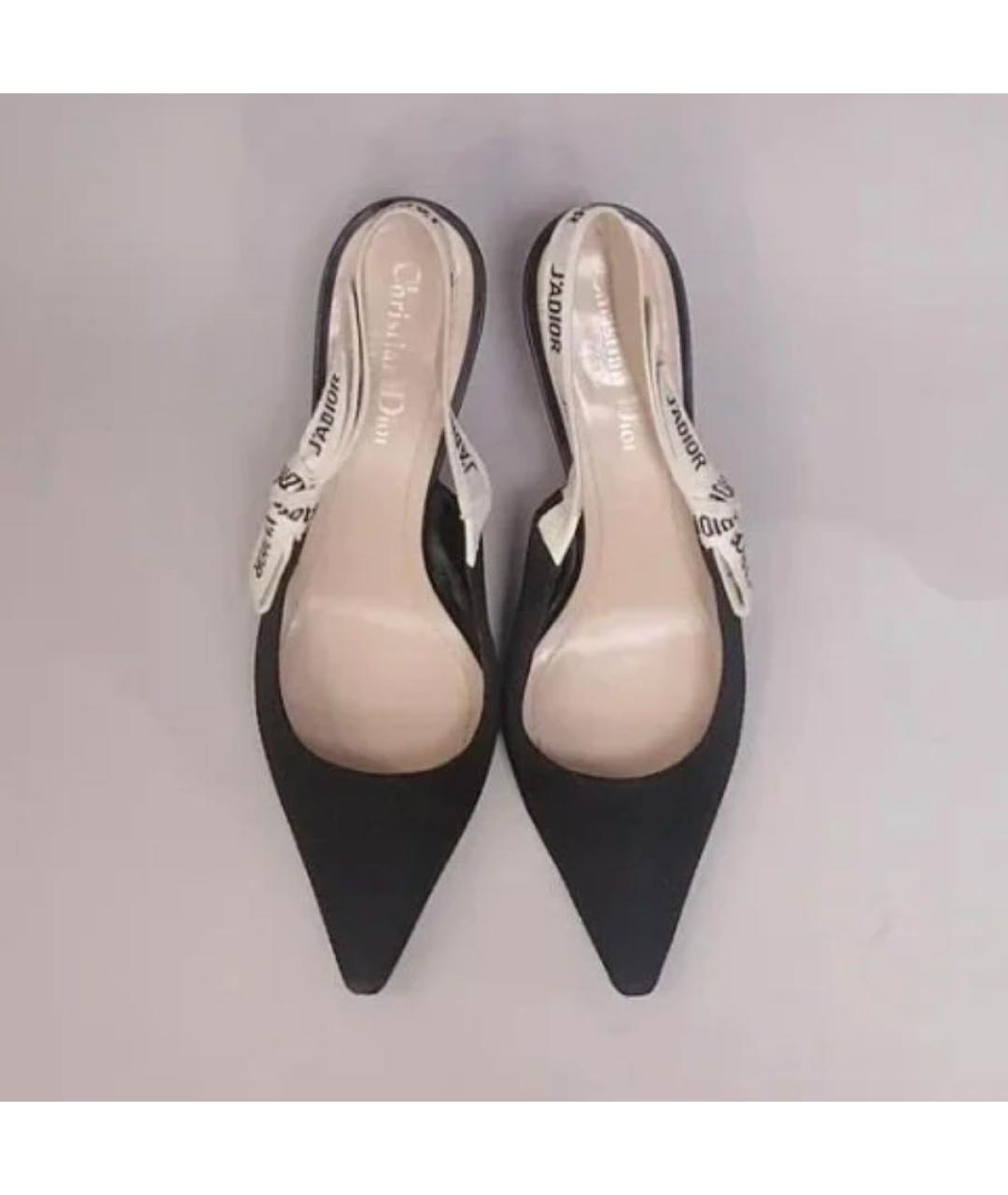CHRISTIAN DIOR Черные текстильные лодочки на низком каблуке, фото 4