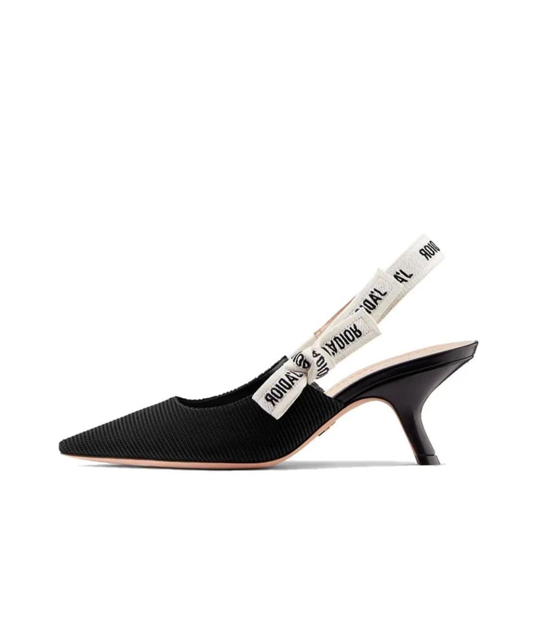 CHRISTIAN DIOR Черные текстильные лодочки на низком каблуке, фото 5