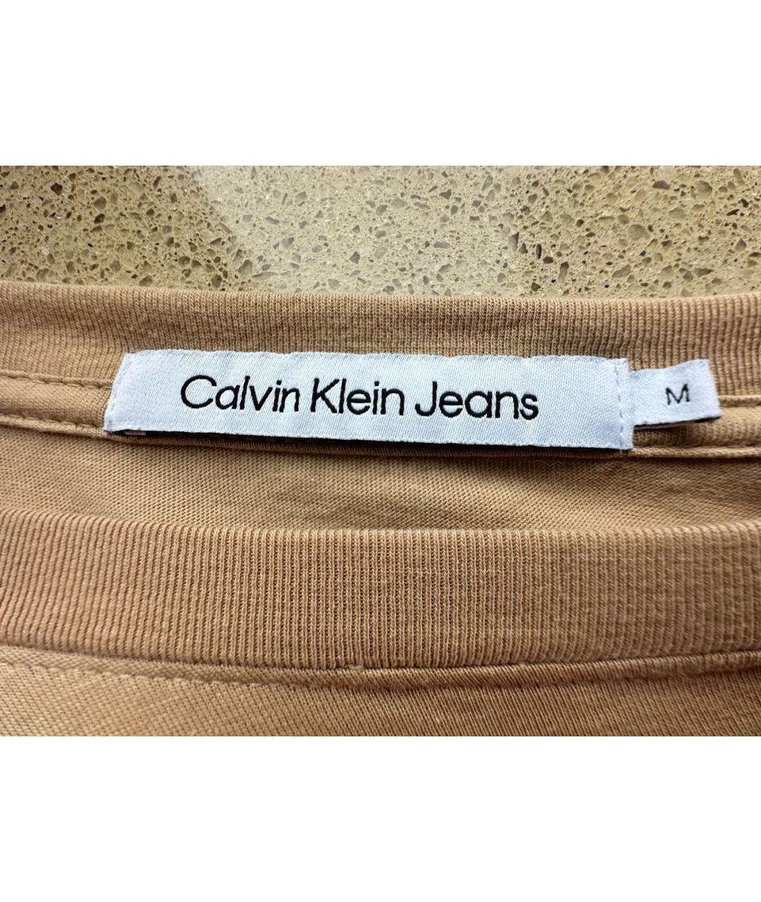 CALVIN KLEIN Горчичная хлопковая футболка, фото 3