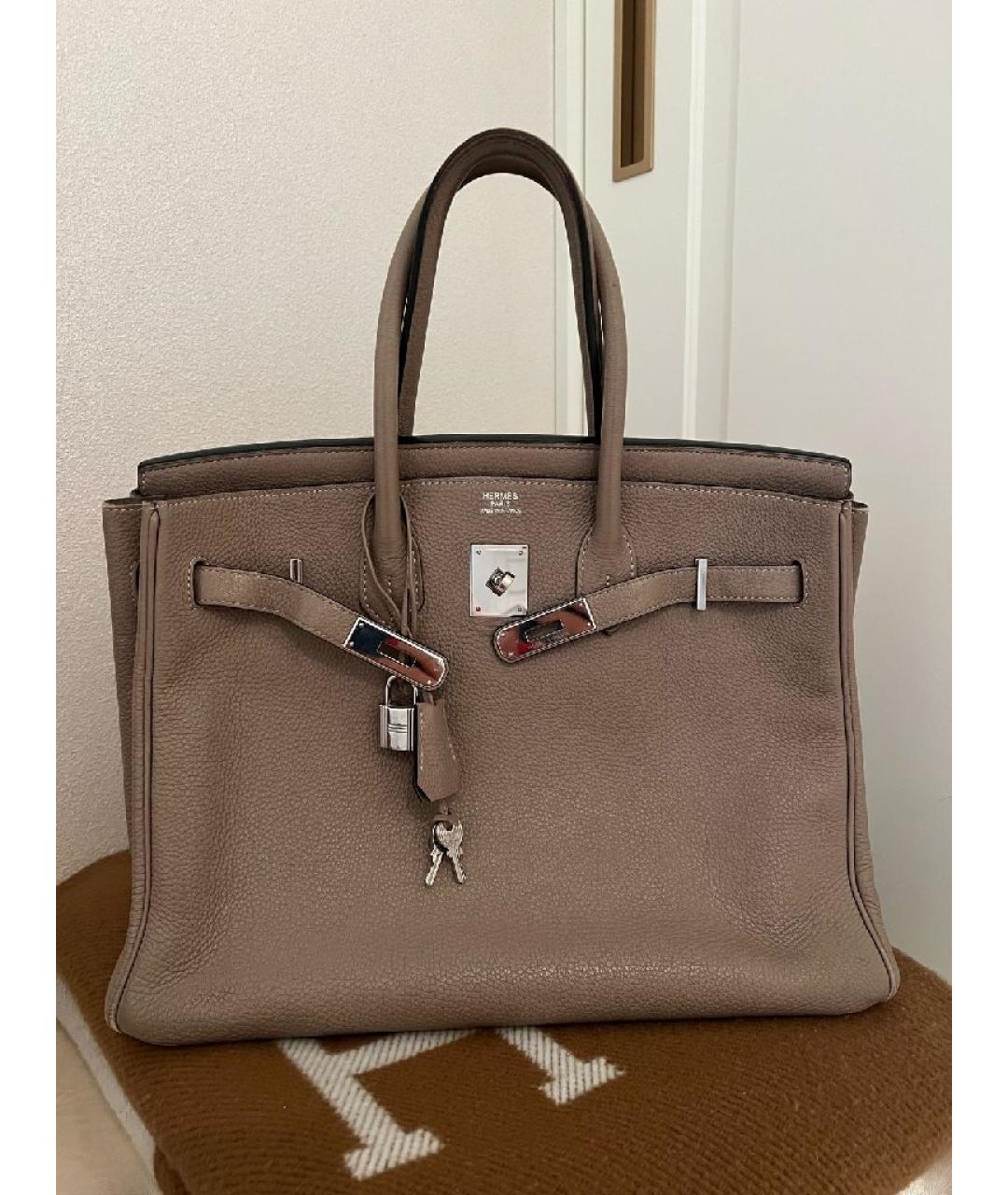 HERMES Серая кожаная сумка с короткими ручками, фото 5