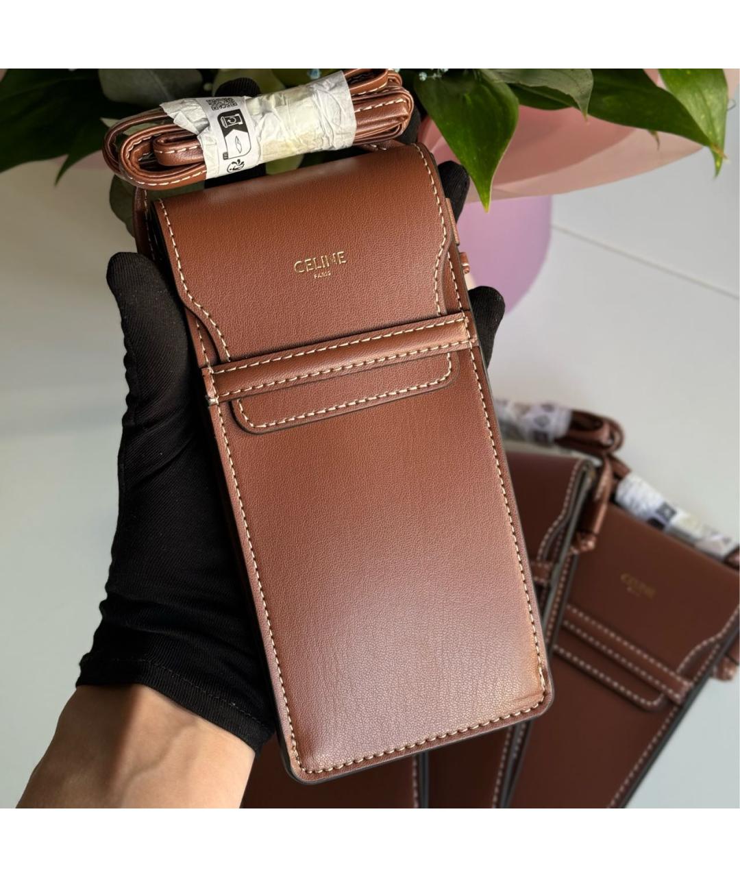 CELINE Коричневая сумка через плечо из искусственной кожи, фото 2