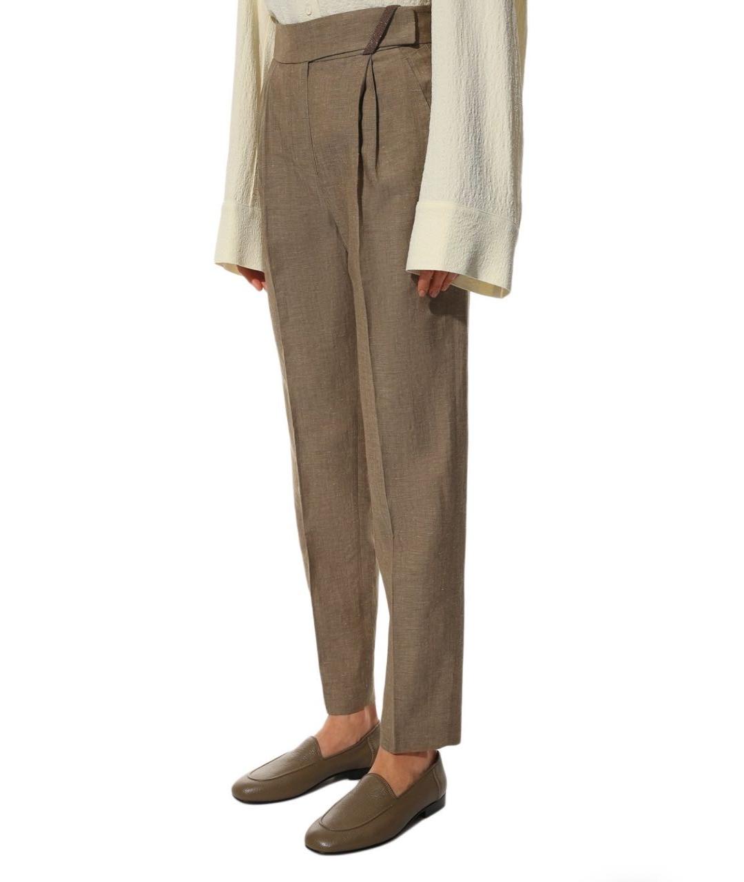 BRUNELLO CUCINELLI Коричневые шерстяные брюки узкие, фото 3