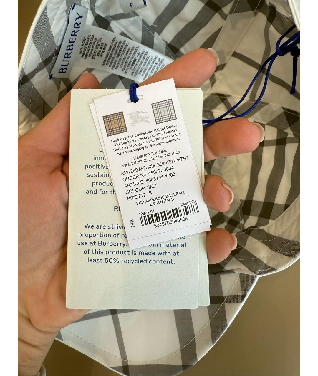 BURBERRY Белая хлопковая кепка, фото 7