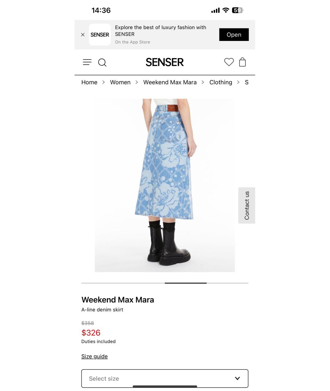 WEEKEND MAX MARA Голубая деним юбка миди, фото 8