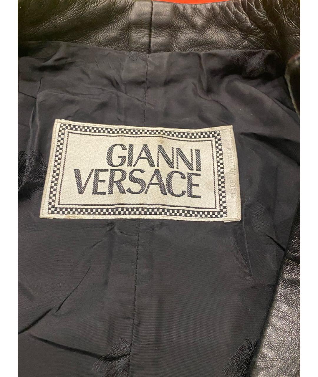 VERSACE Черное кожаное пальто, фото 3