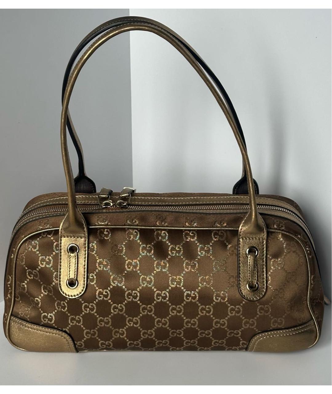 GUCCI Коричневая тканевая сумка с короткими ручками, фото 3