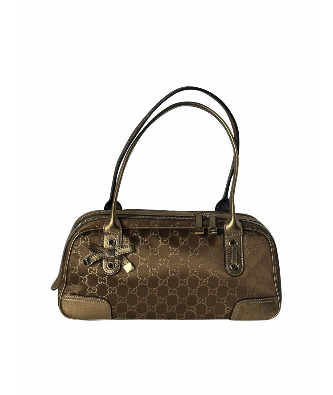 GUCCI Коричневая тканевая сумка с короткими ручками, фото 1