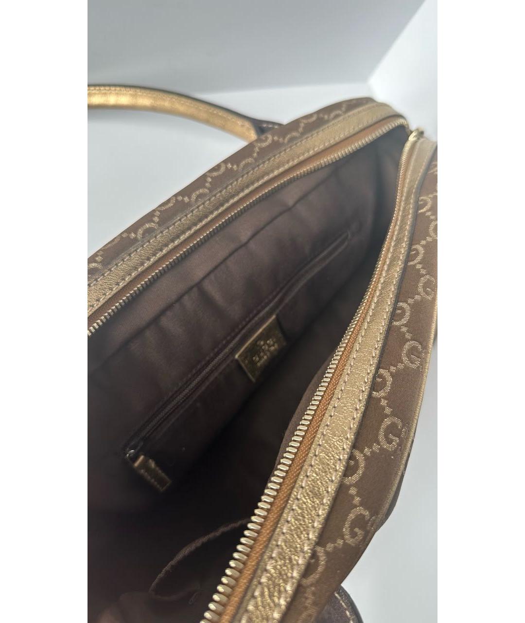 GUCCI Коричневая тканевая сумка с короткими ручками, фото 4