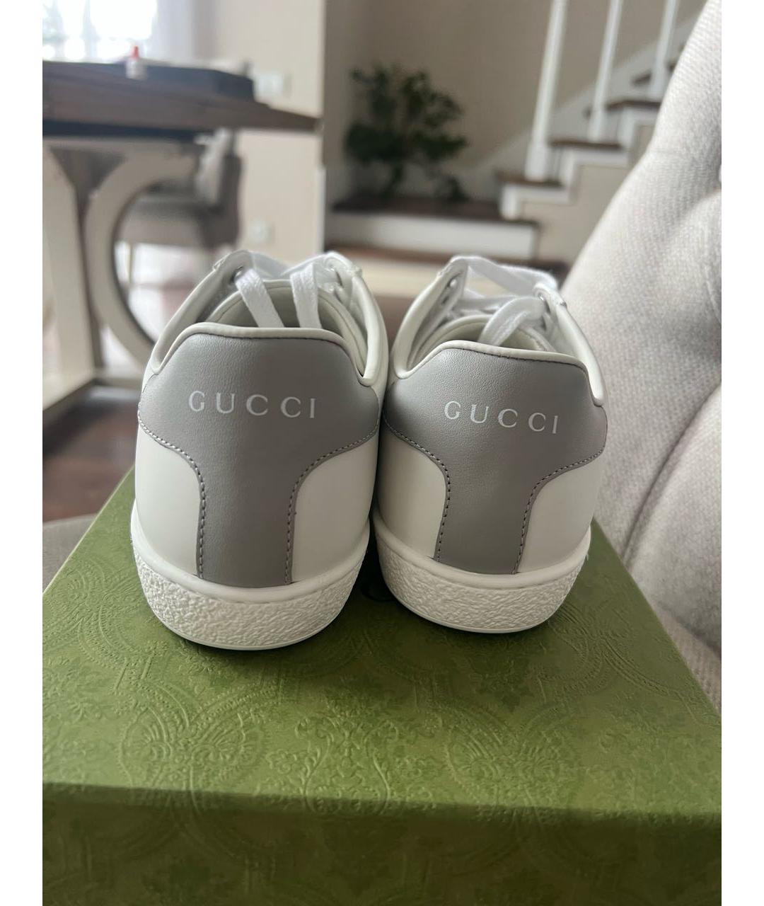 GUCCI Белые кожаные кеды, фото 4