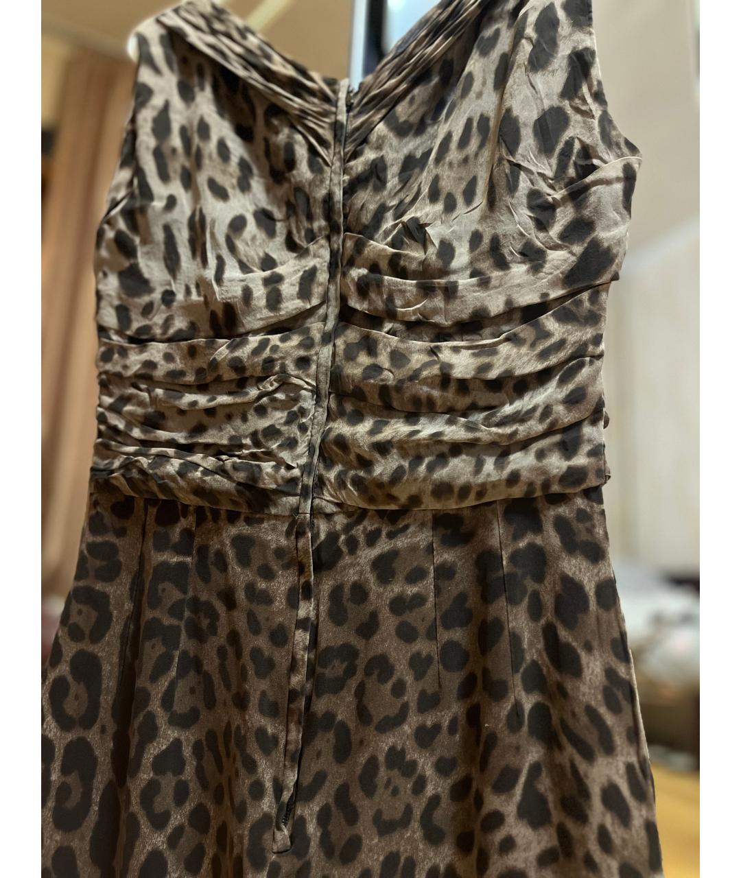 DOLCE&GABBANA Коричневое шелковое коктейльное платье, фото 3