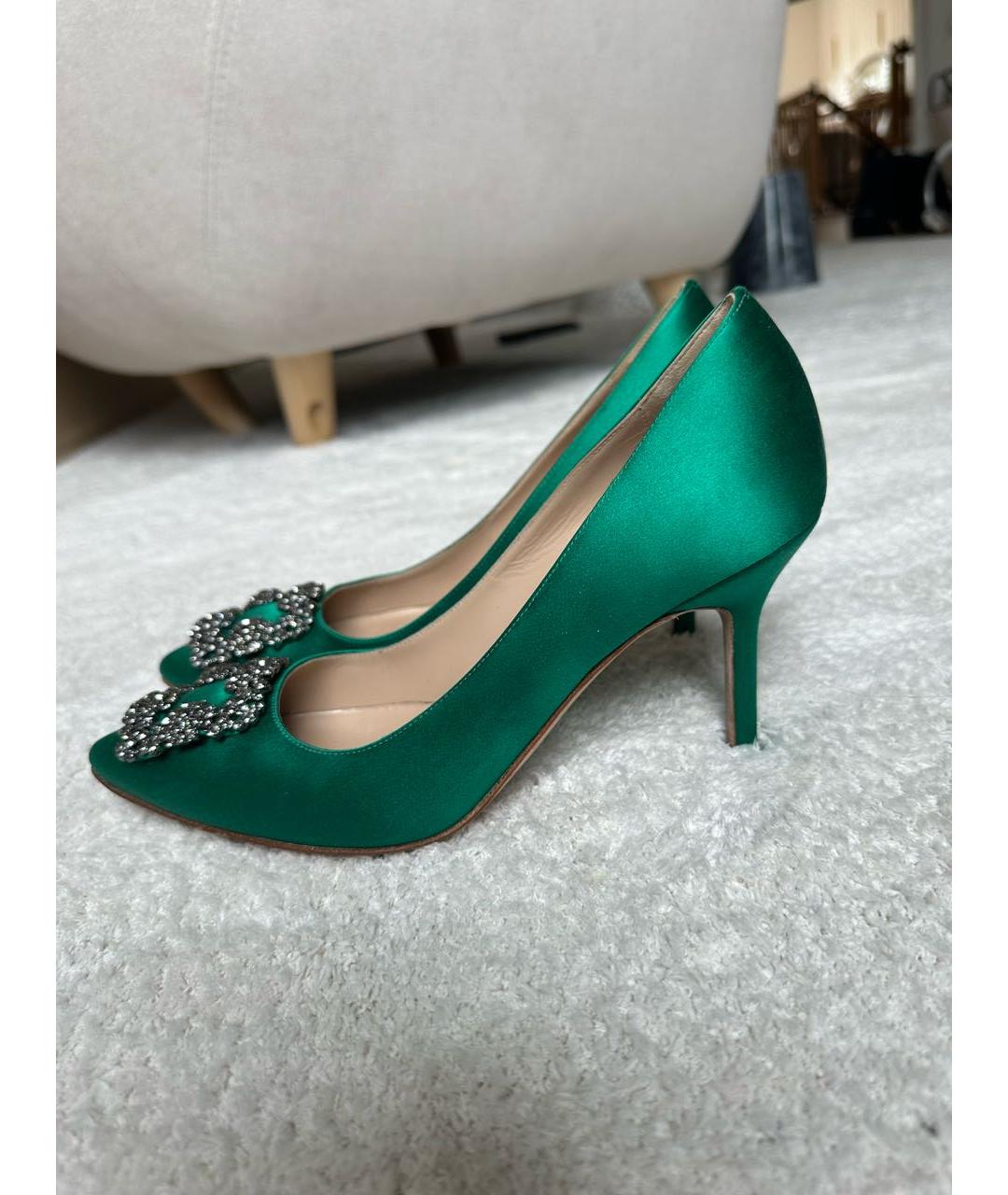 MANOLO BLAHNIK Зеленые текстильные туфли, фото 6