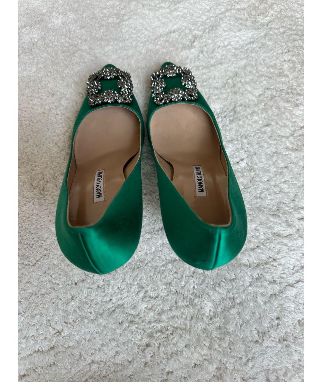 MANOLO BLAHNIK Зеленые текстильные туфли, фото 3