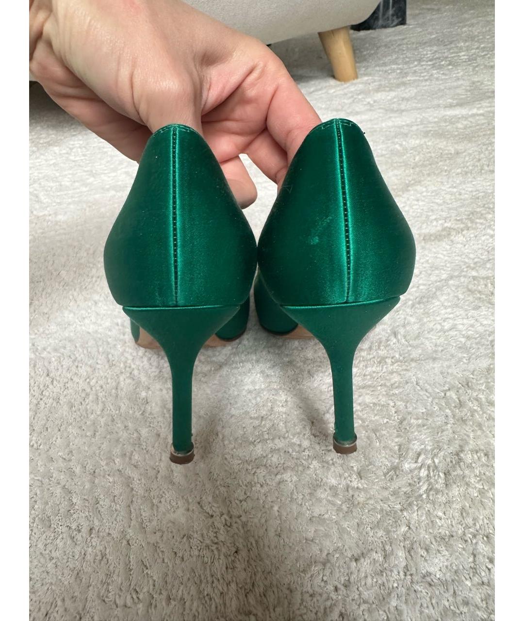 MANOLO BLAHNIK Зеленые текстильные туфли, фото 4