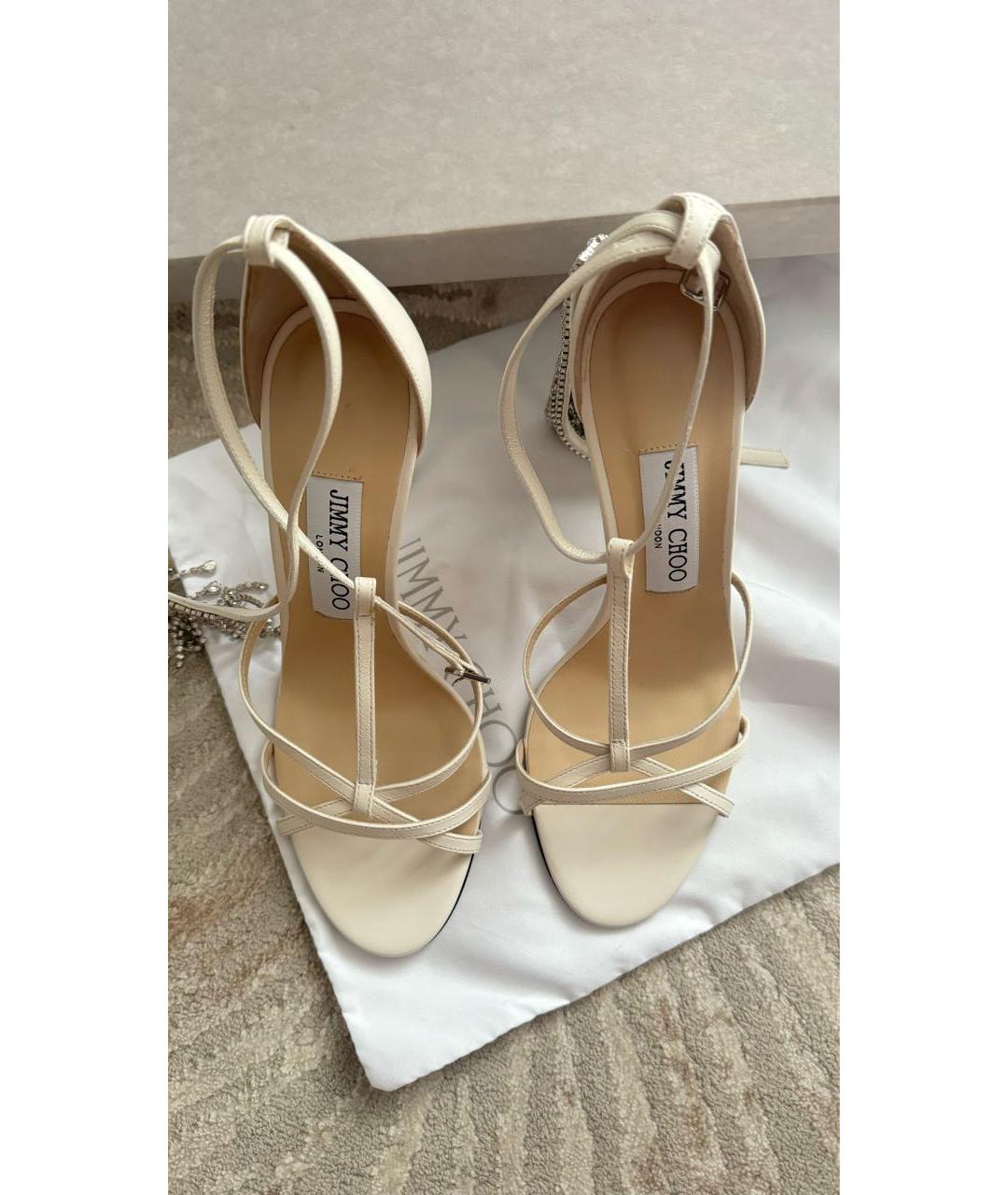 JIMMY CHOO Бежевые кожаные босоножки, фото 3
