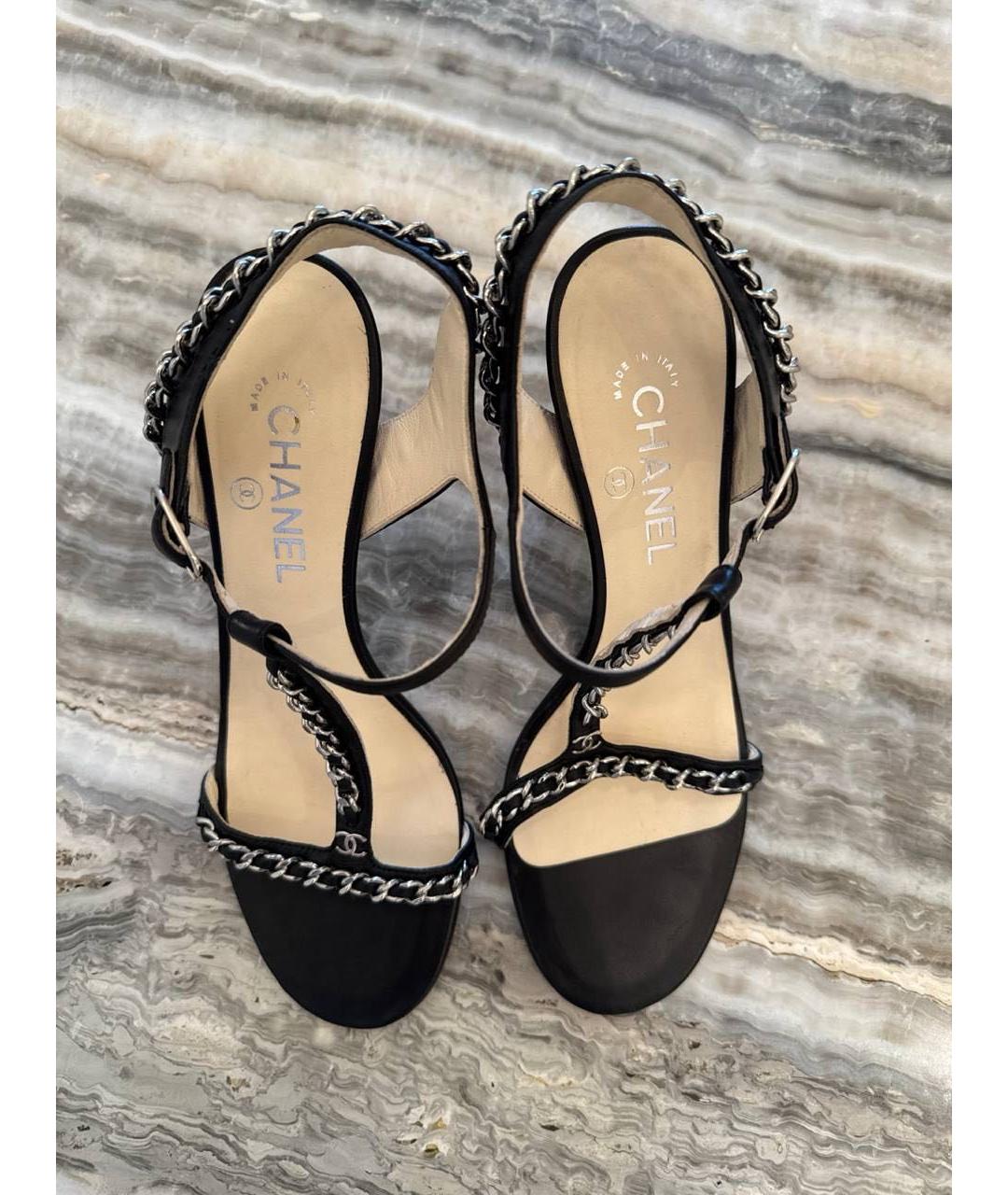 CHANEL Черные кожаные босоножки, фото 3