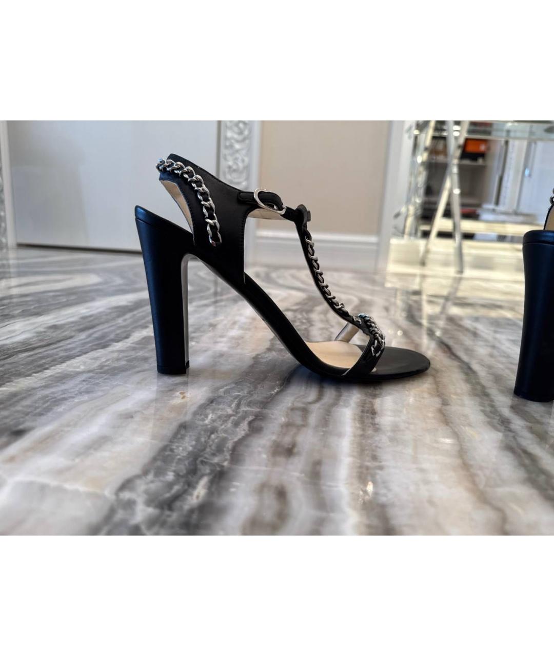 CHANEL Черные кожаные босоножки, фото 8