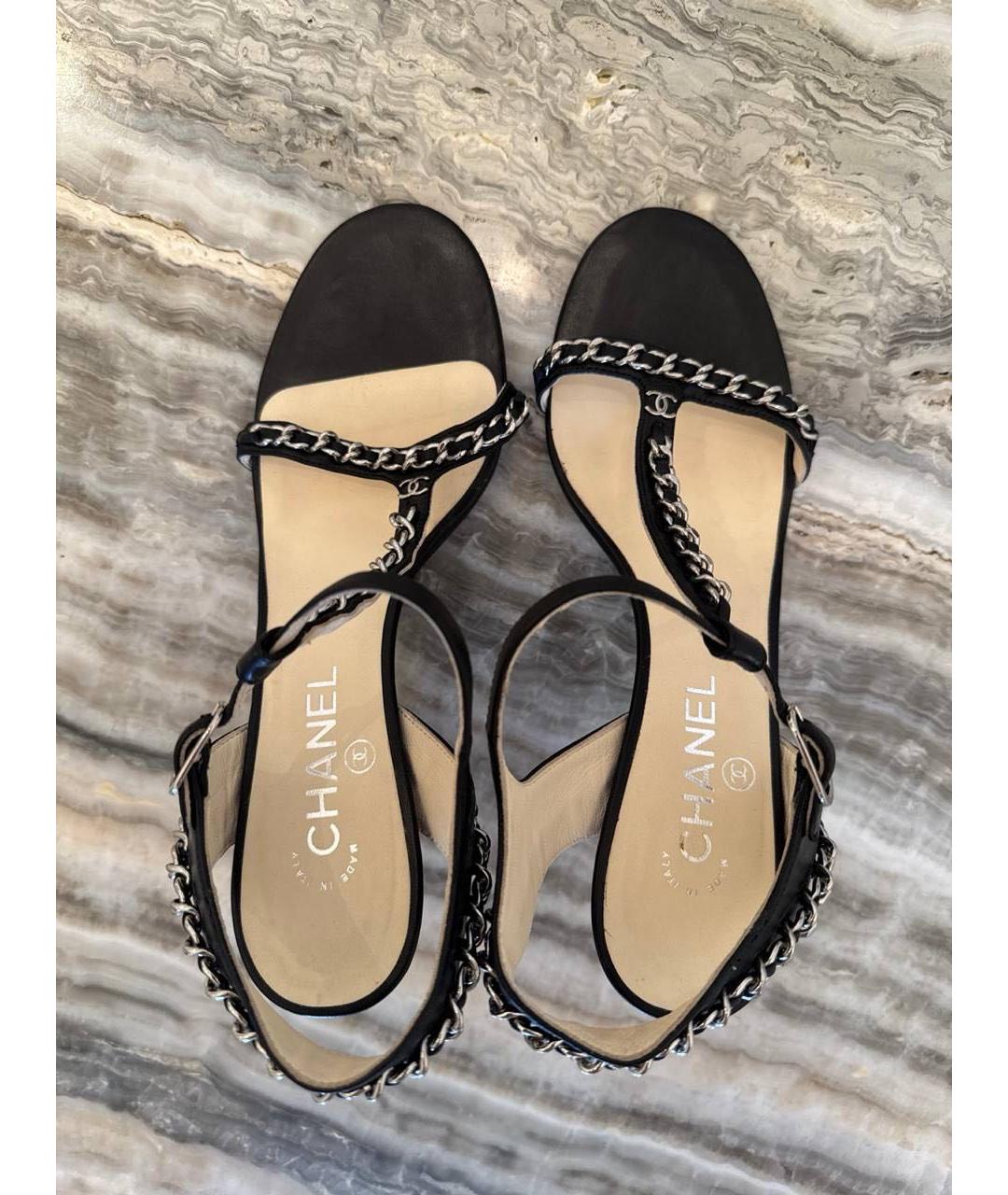 CHANEL Черные кожаные босоножки, фото 4