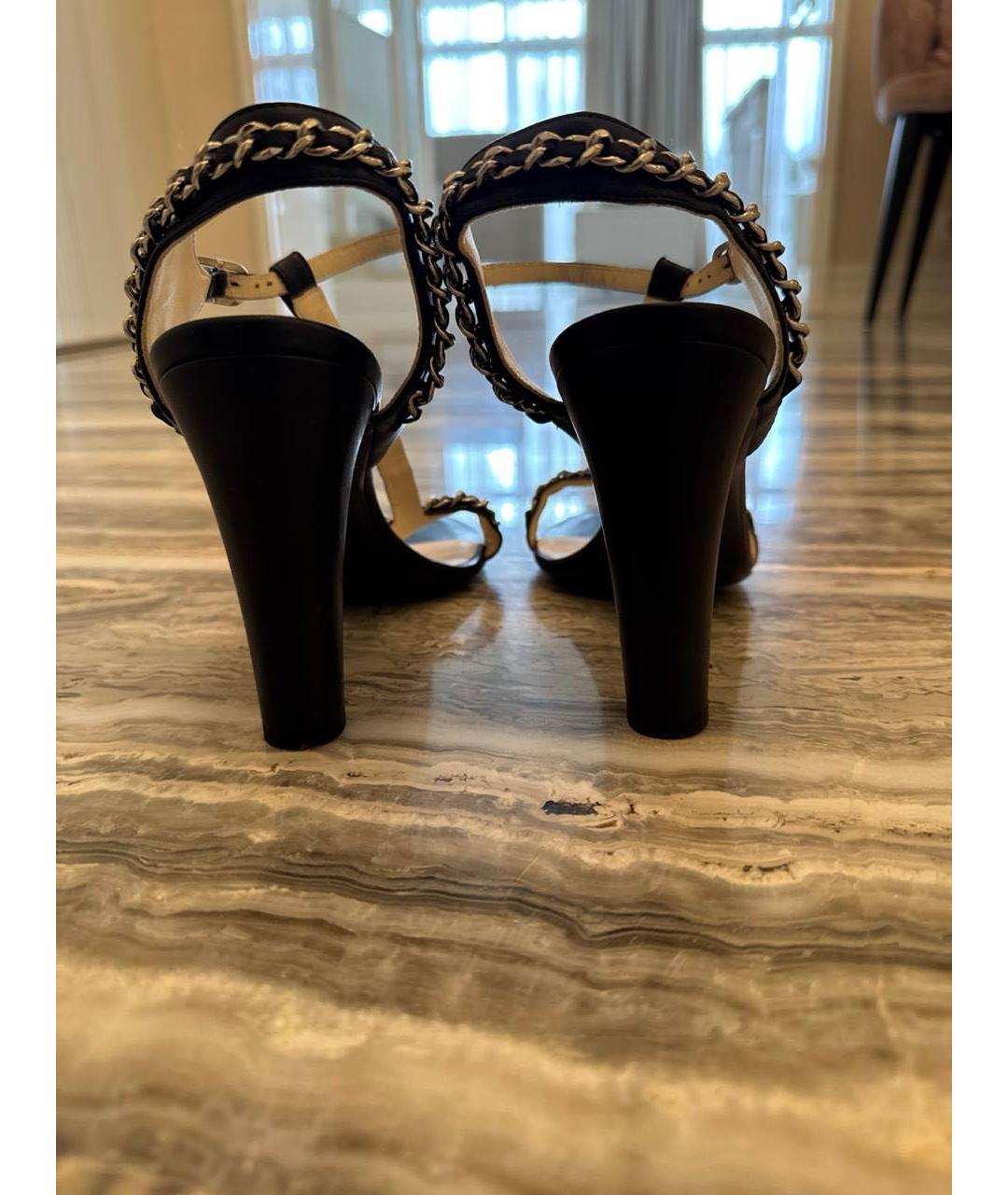 CHANEL Черные кожаные босоножки, фото 5