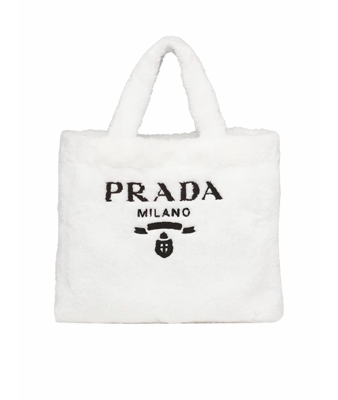 PRADA Белая меховая сумка тоут, фото 1