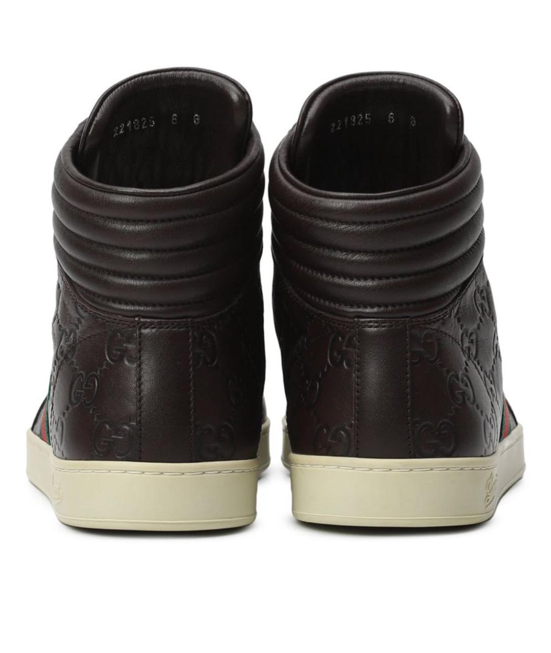 GUCCI Коричневые кожаные высокие кроссовки / кеды, фото 4