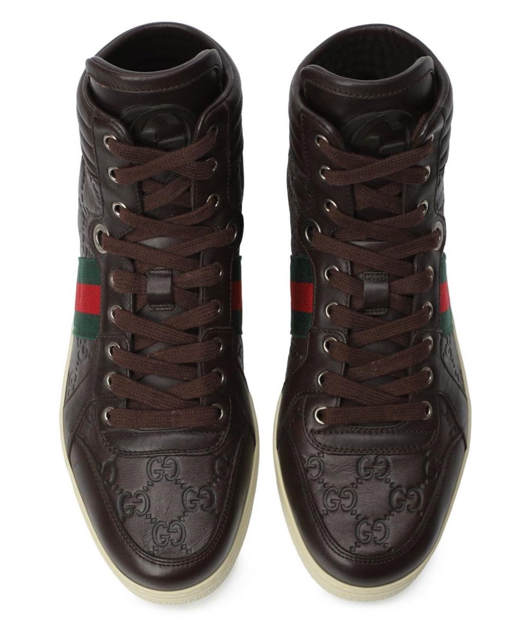 GUCCI Коричневые кожаные высокие кроссовки / кеды, фото 6