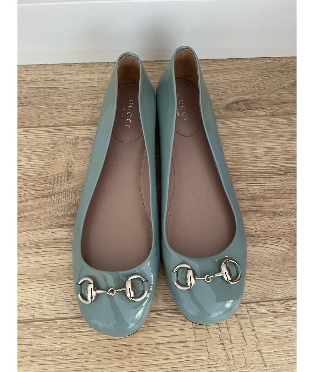 GUCCI Голубые балетки из лакированной кожи, фото 6