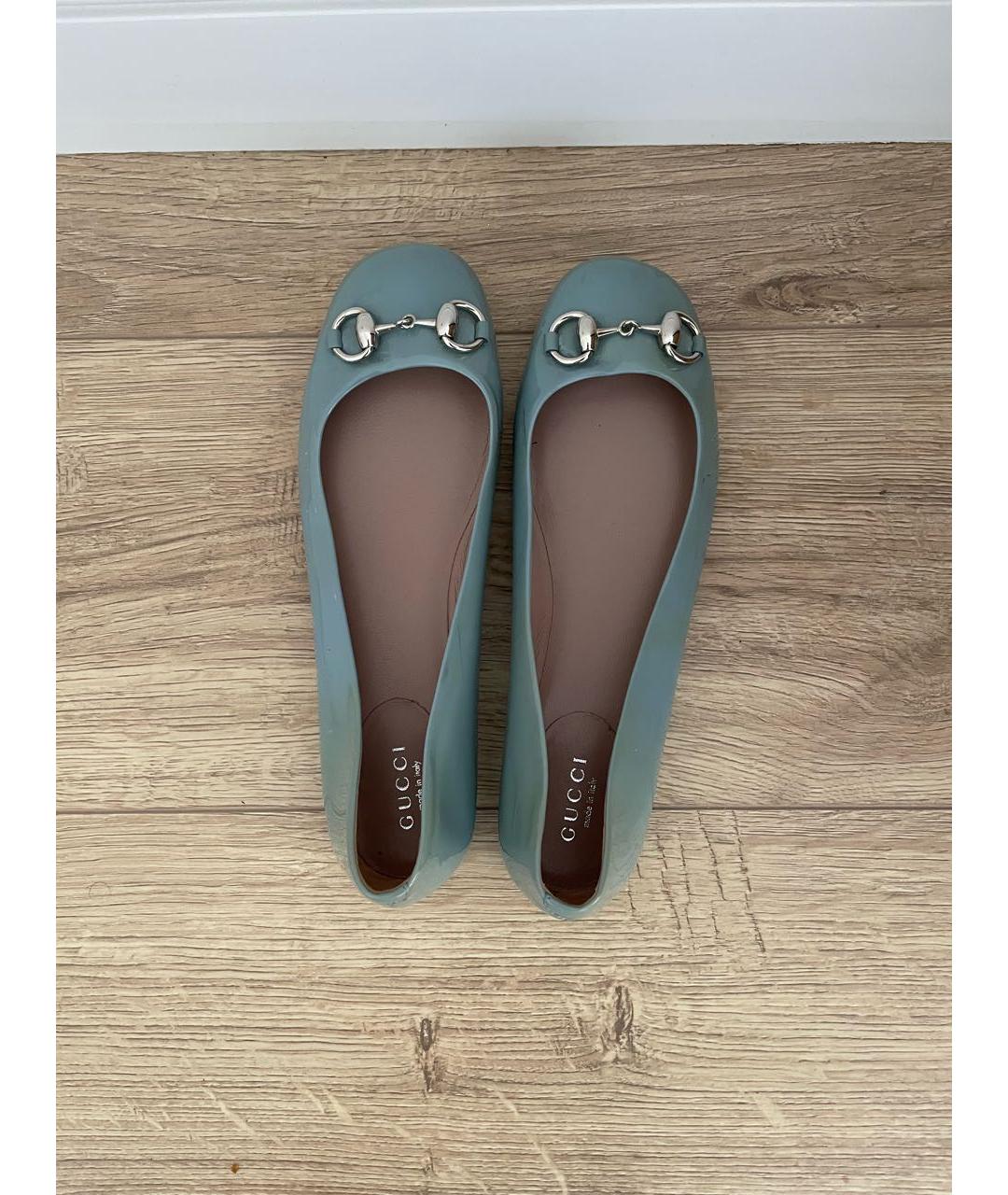 GUCCI Голубые балетки из лакированной кожи, фото 3