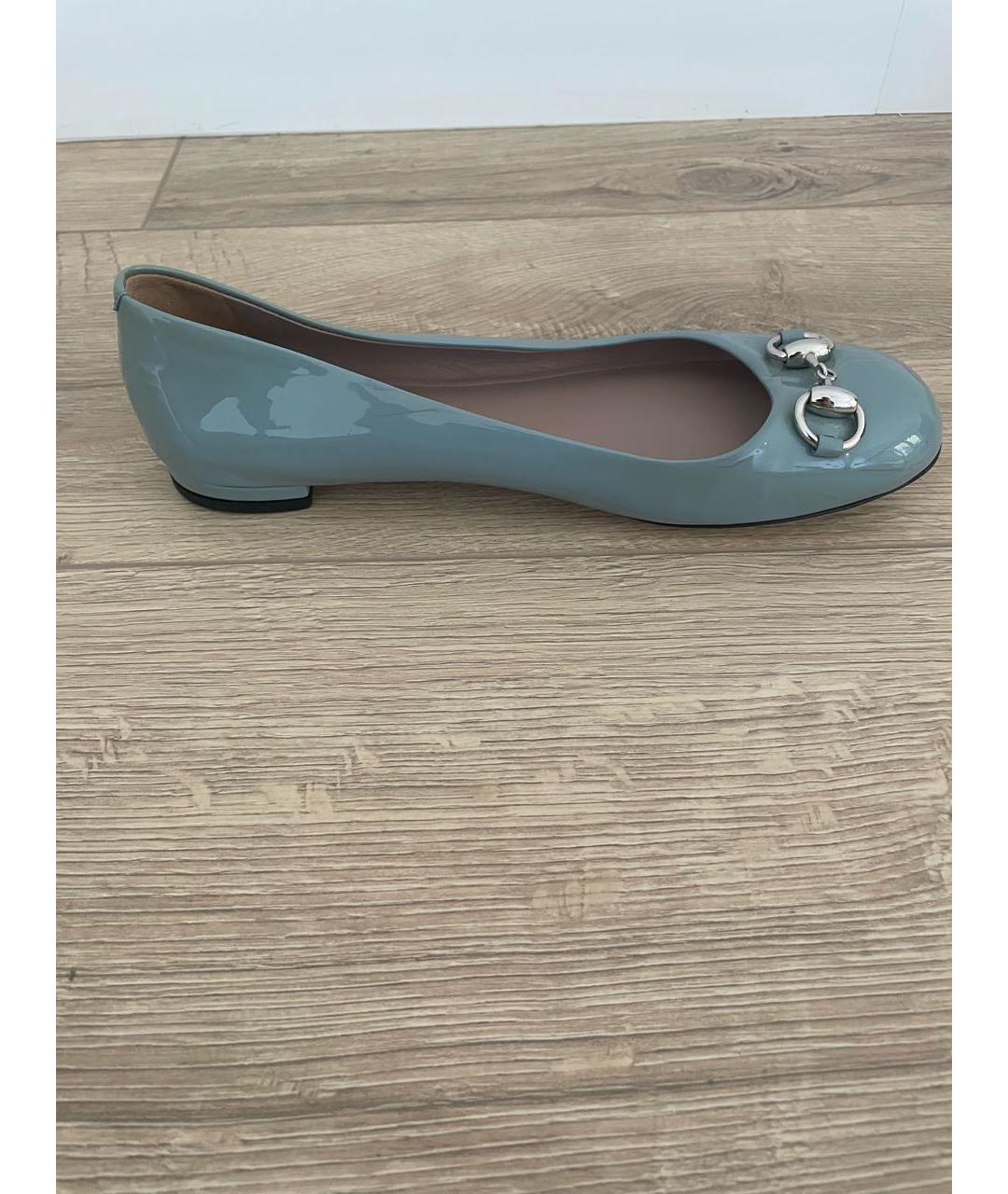 GUCCI Голубые балетки из лакированной кожи, фото 9