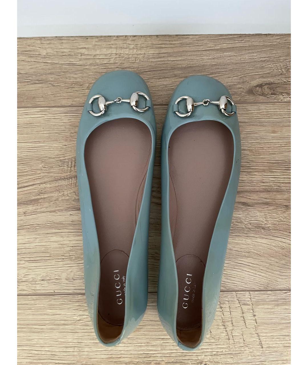 GUCCI Голубые балетки из лакированной кожи, фото 7