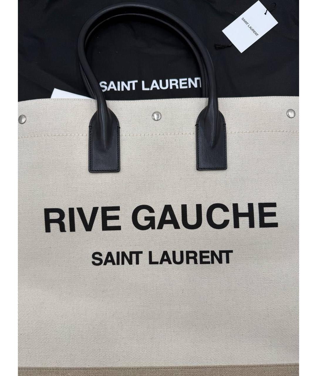 SAINT LAURENT Бежевая льняная сумка тоут, фото 4