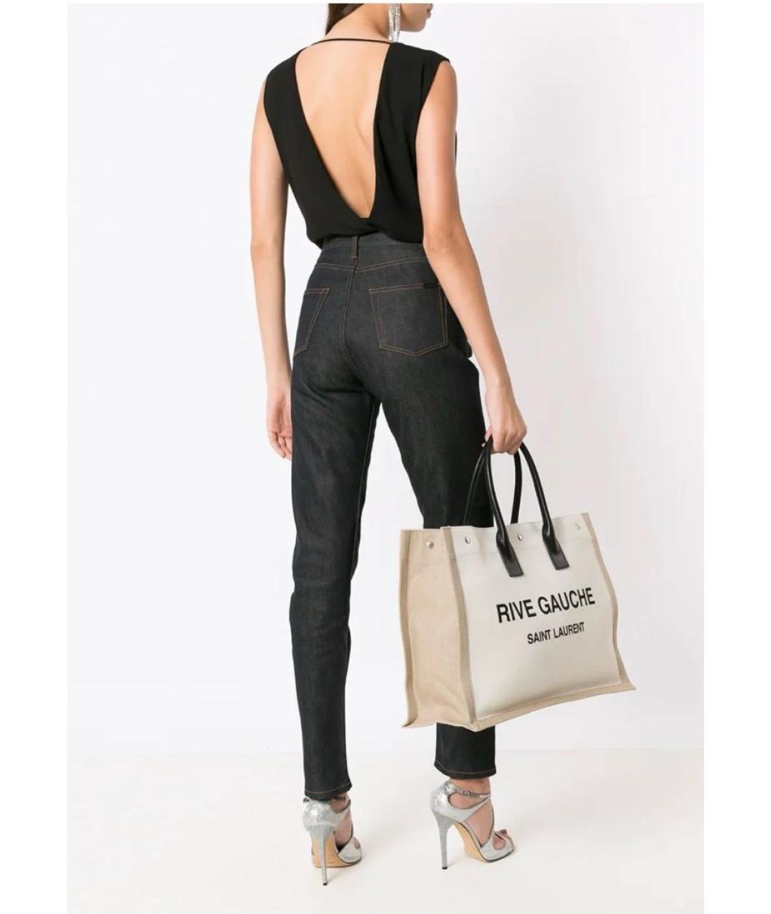 SAINT LAURENT Бежевая льняная сумка тоут, фото 6