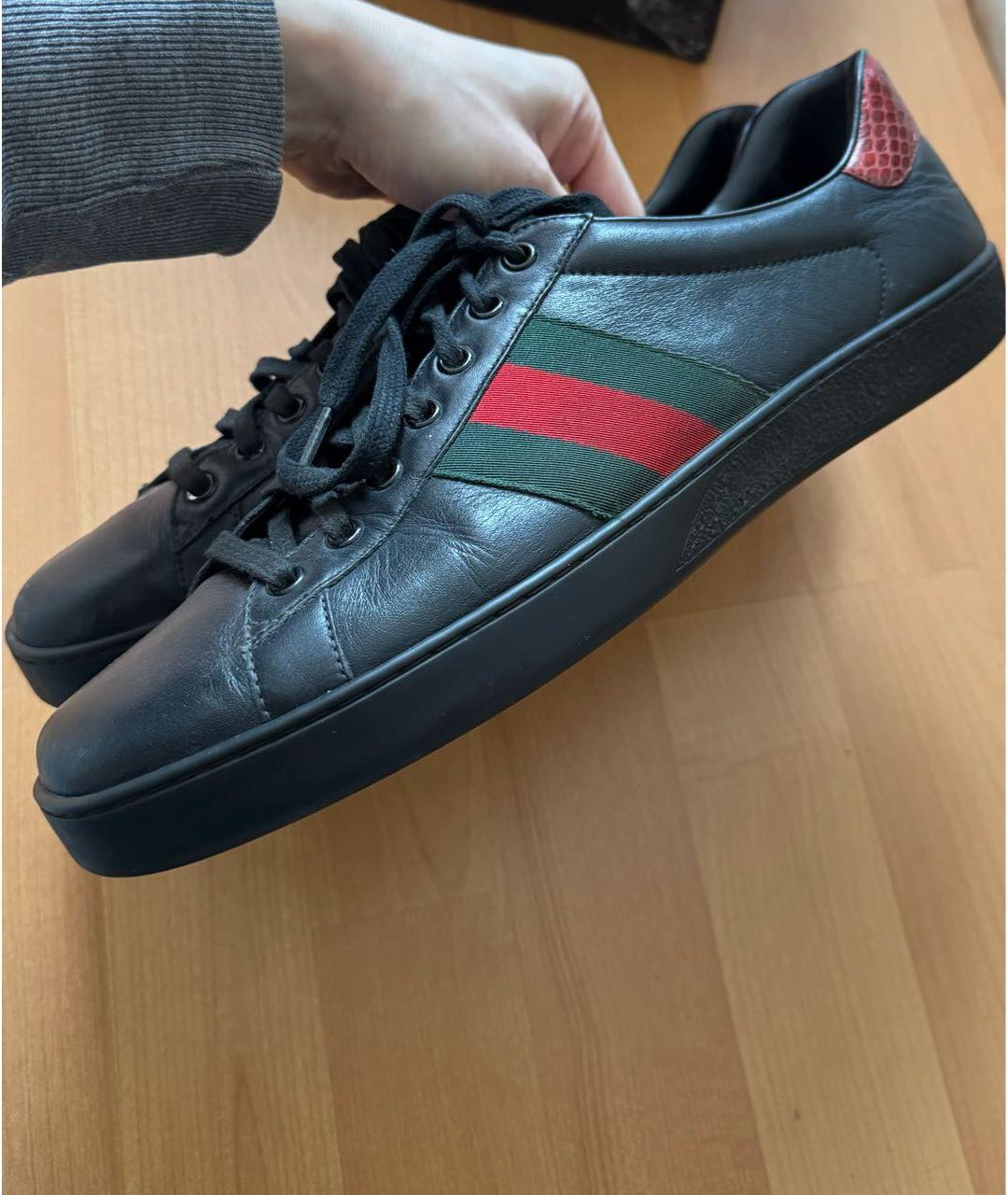 GUCCI Черные кожаные низкие кроссовки / кеды, фото 5