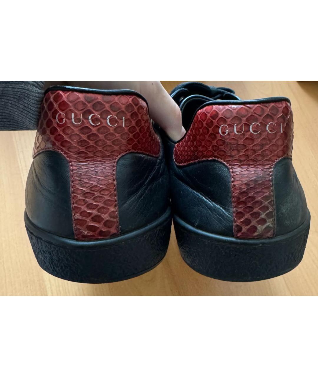 GUCCI Черные кожаные низкие кроссовки / кеды, фото 4