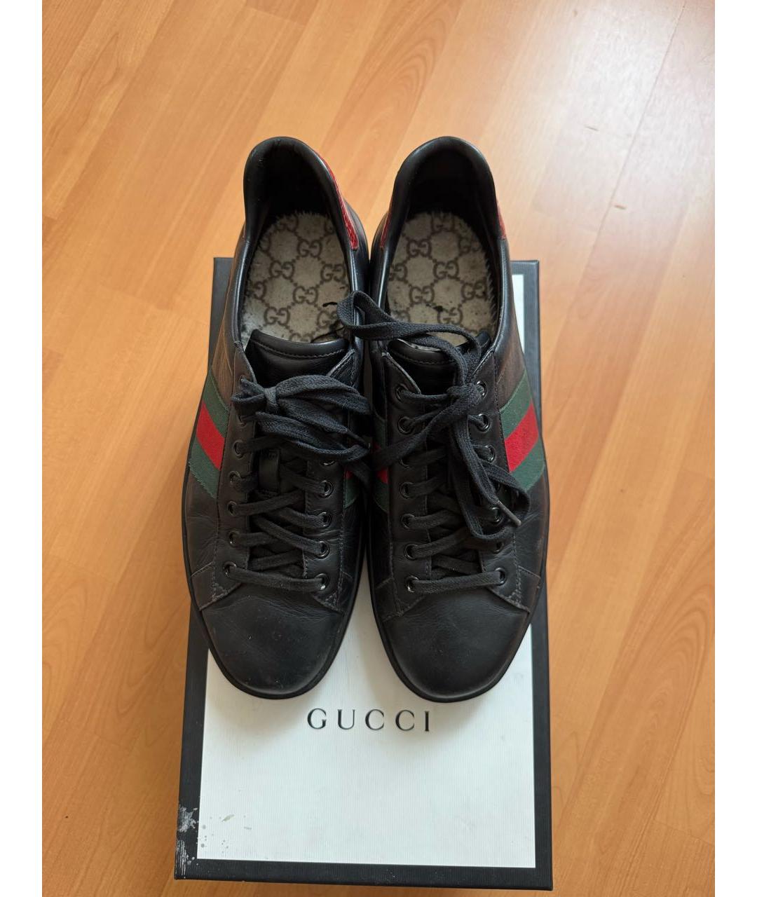 GUCCI Черные кожаные низкие кроссовки / кеды, фото 2