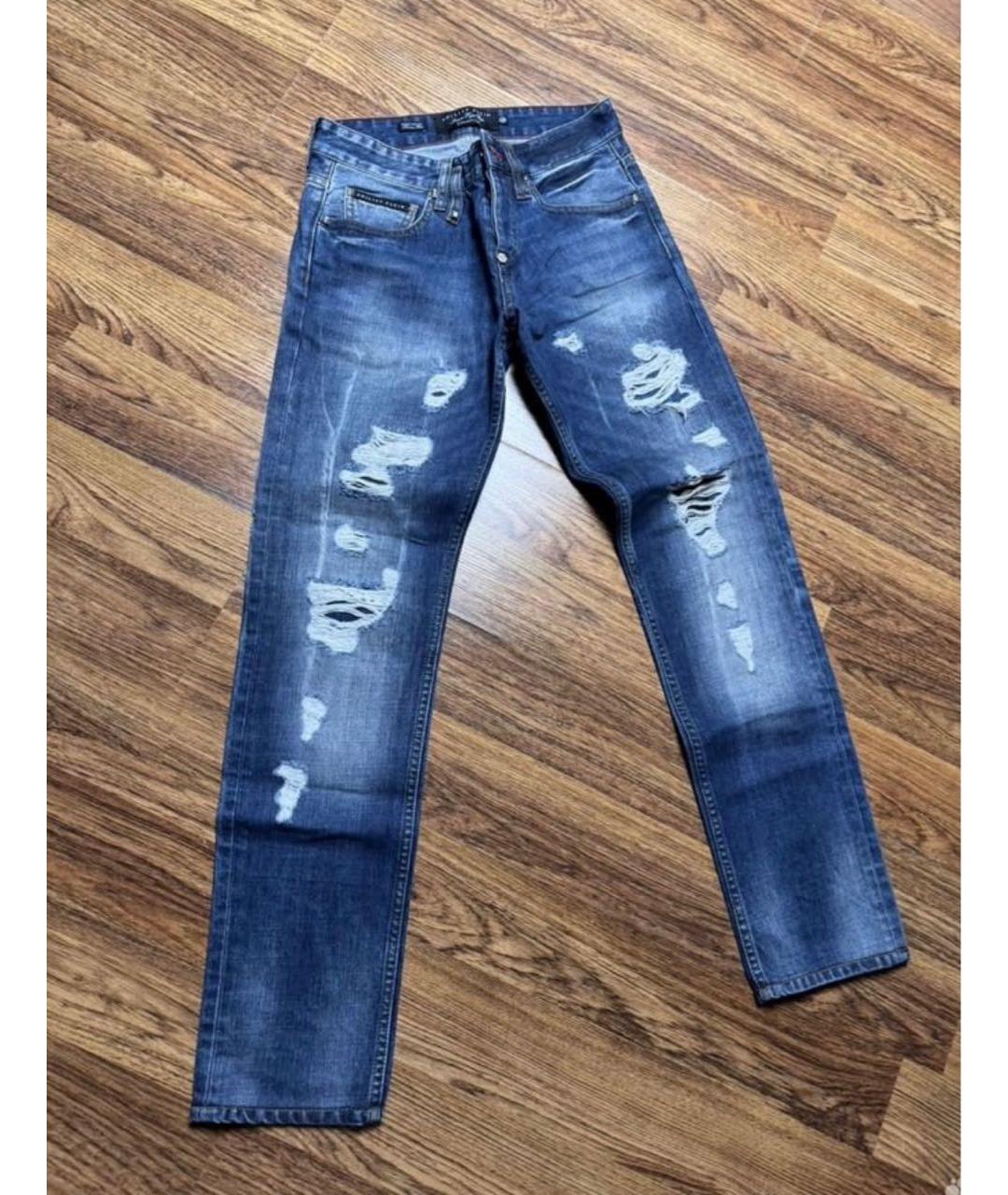 PHILIPP PLEIN Синие прямые джинсы, фото 4