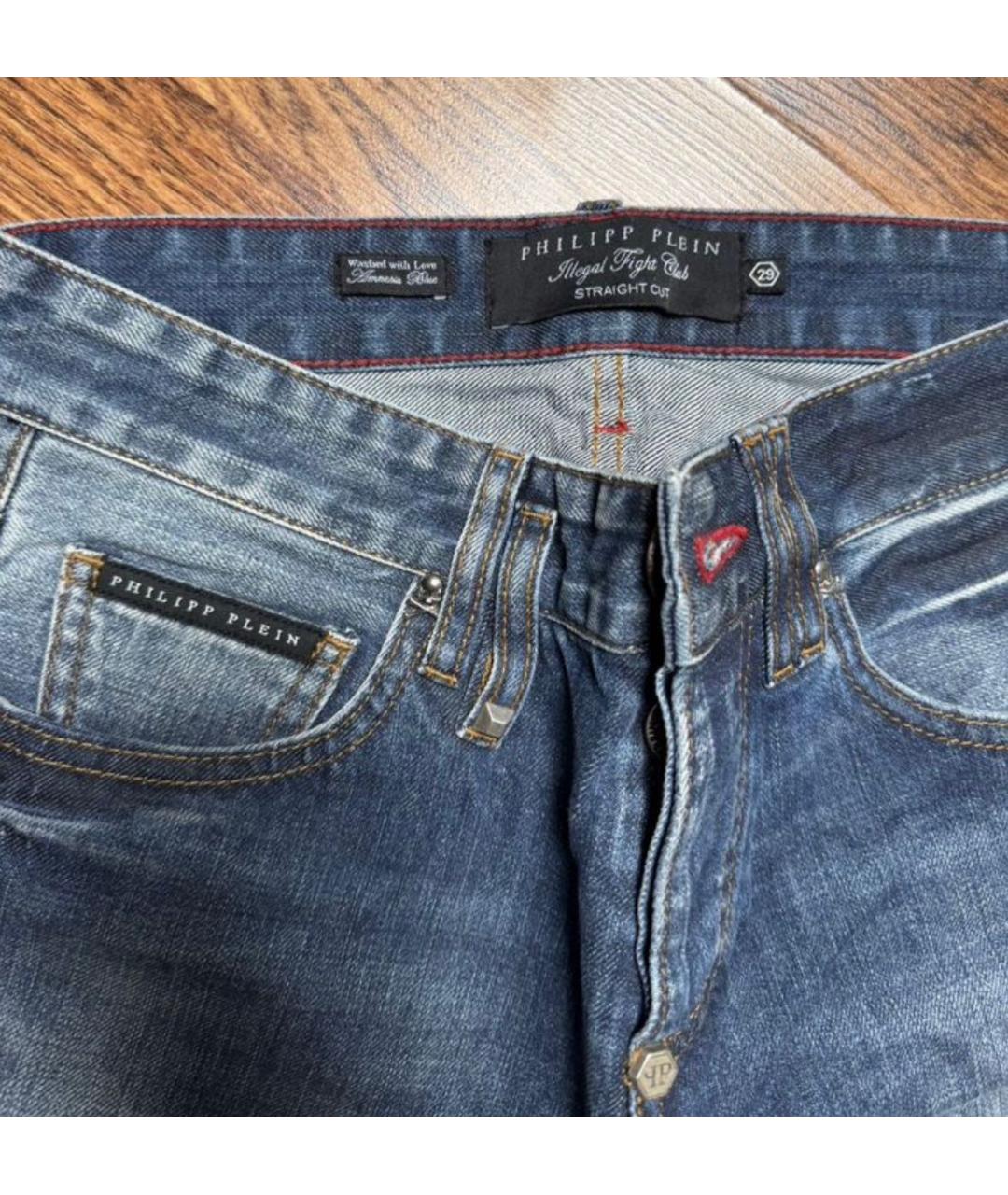 PHILIPP PLEIN Синие прямые джинсы, фото 3