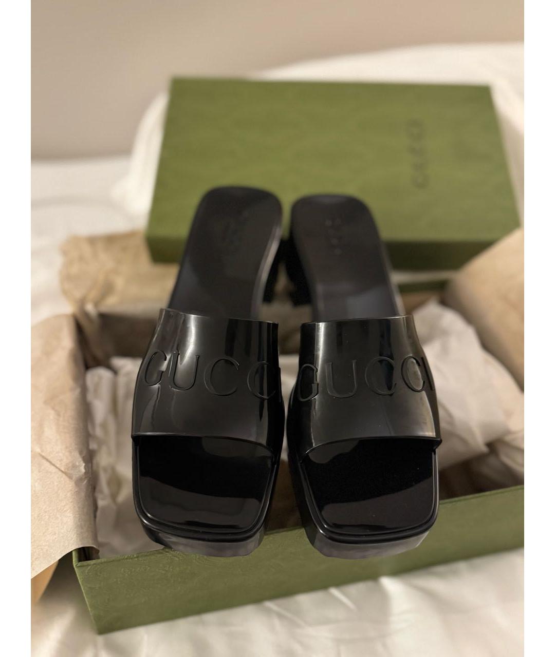 GUCCI Черные резиновые шлепанцы, фото 2