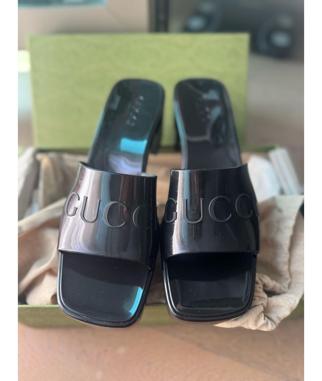 GUCCI Черные резиновые шлепанцы, фото 6
