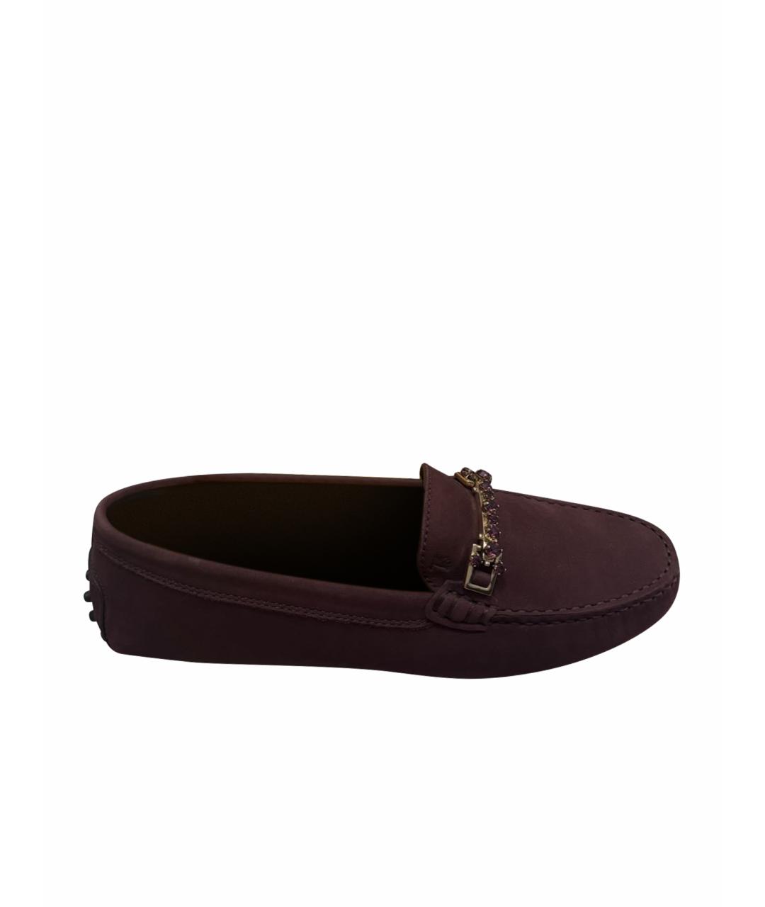 TOD'S Бордовые замшевые мокасины, фото 1