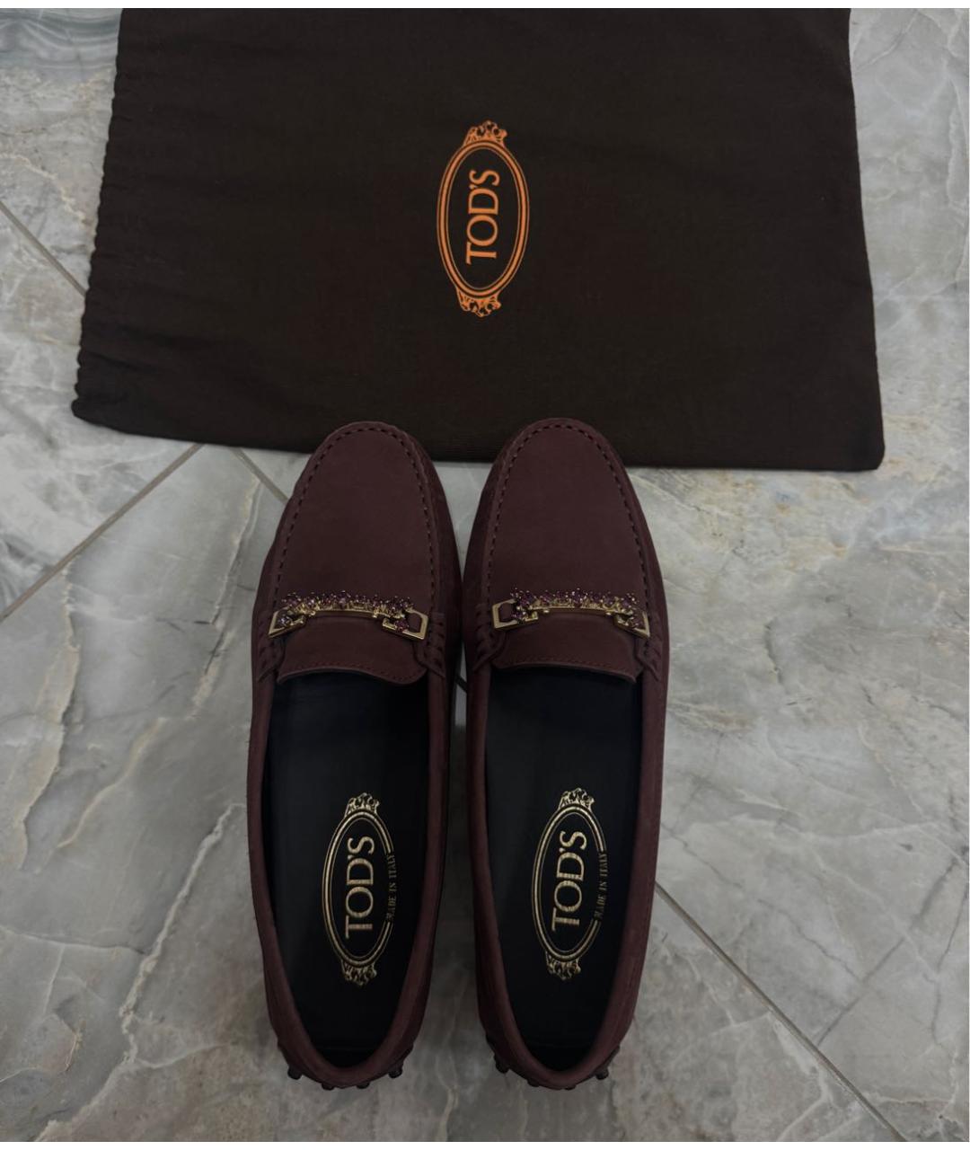 TOD'S Бордовые замшевые мокасины, фото 3