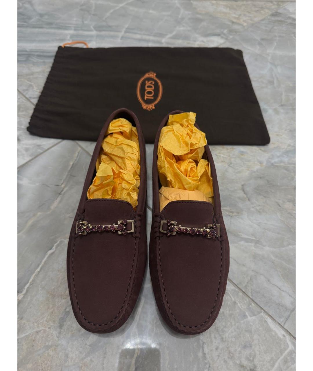 TOD'S Бордовые замшевые мокасины, фото 2