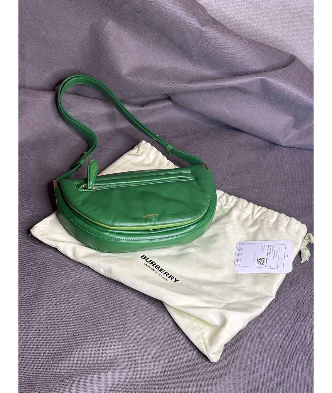 BURBERRY Зеленая кожаная сумка с короткими ручками, фото 3