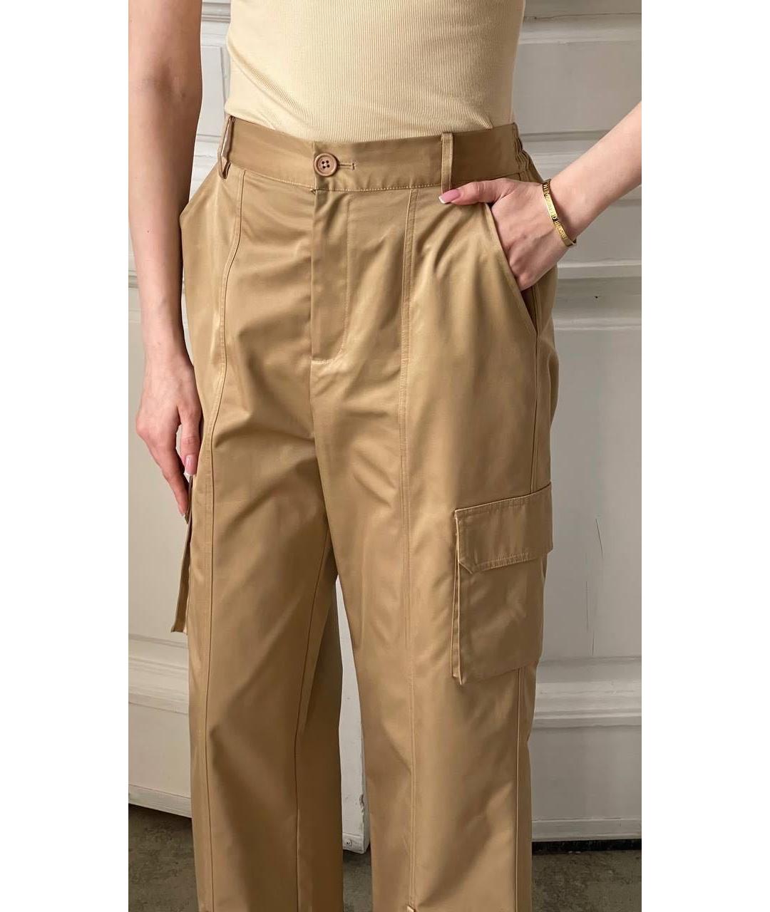 OFF-WHITE Бежевые атласные прямые брюки, фото 4