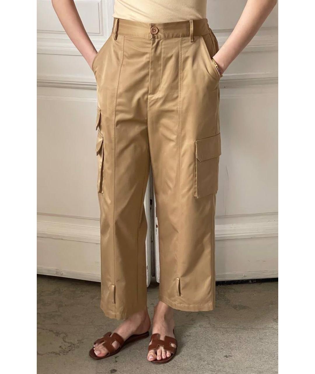 OFF-WHITE Бежевые атласные прямые брюки, фото 2