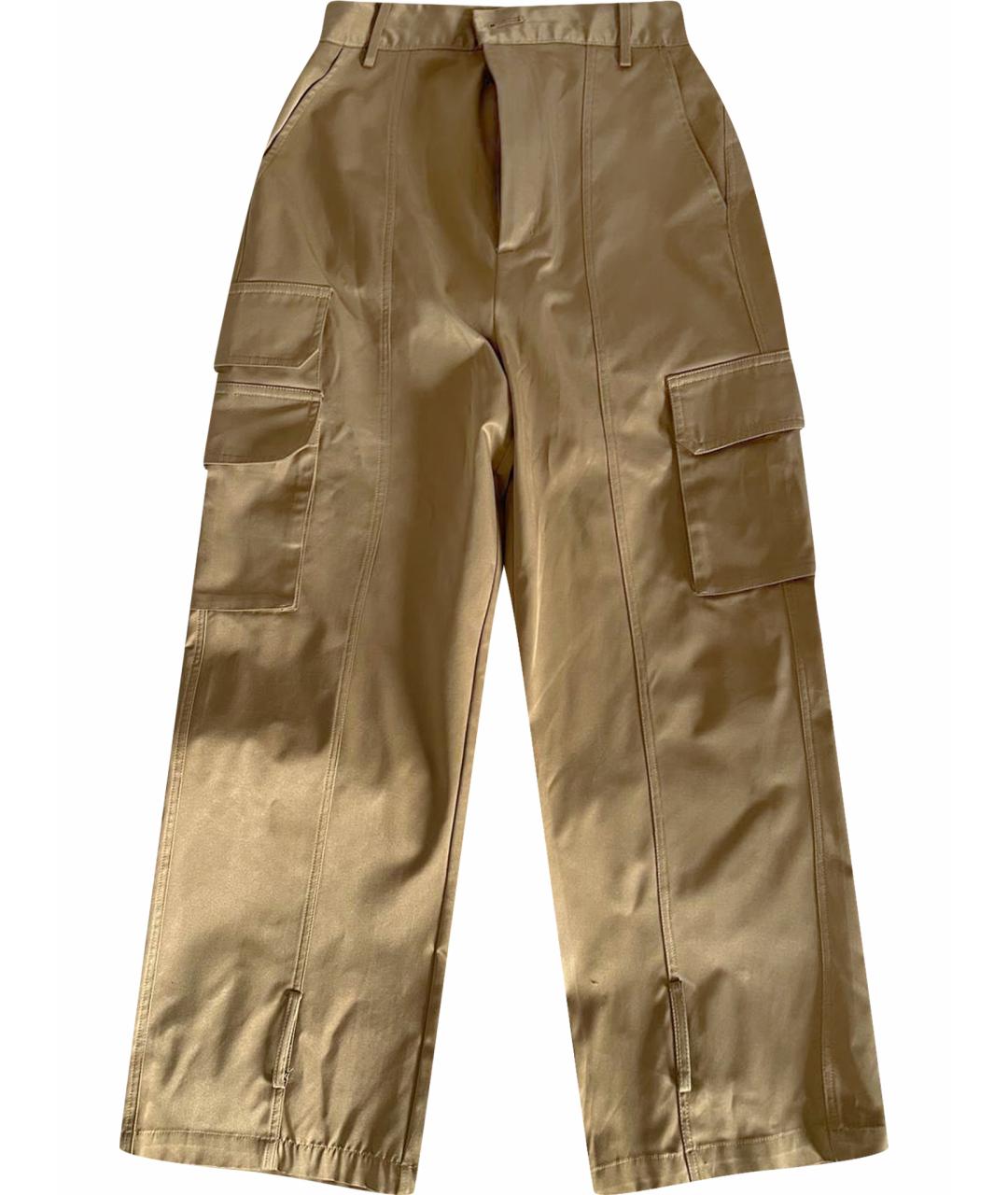 OFF-WHITE Бежевые атласные прямые брюки, фото 1