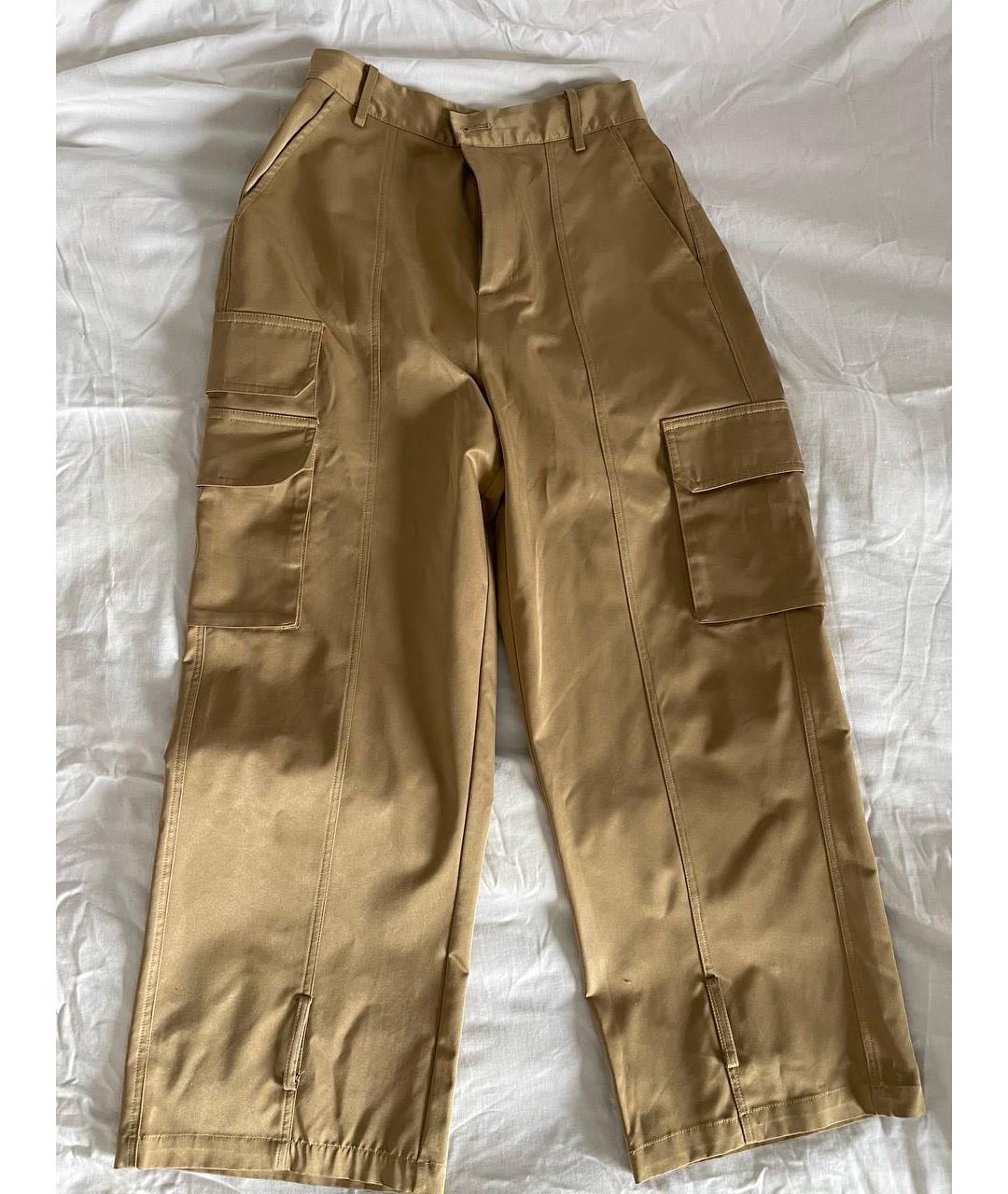 OFF-WHITE Бежевые атласные прямые брюки, фото 8