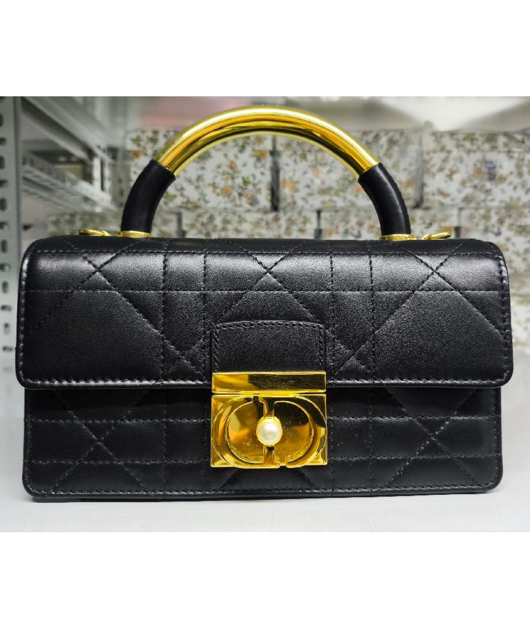 CHRISTIAN DIOR Черная кожаная сумка с короткими ручками, фото 6