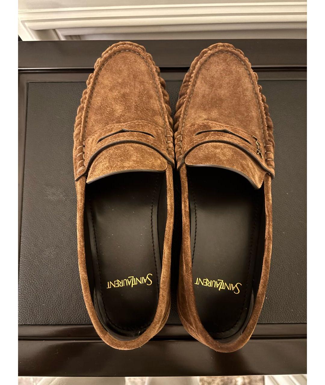 SAINT LAURENT Коричневые замшевые лоферы, фото 3
