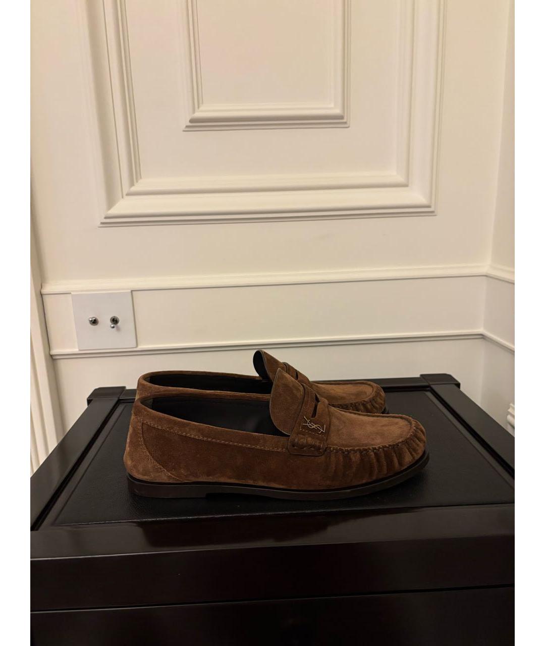 SAINT LAURENT Коричневые замшевые лоферы, фото 5